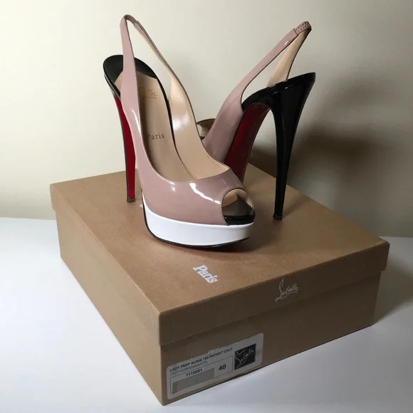Auth Louboutin Lady Peep Sling 150 Patent. Sz40 - Picture 2 of 6
